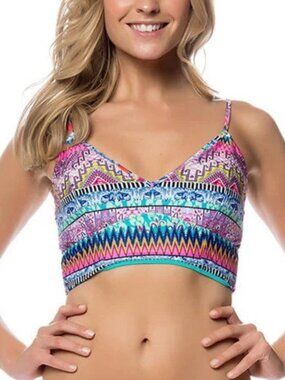 Jessica Simpson Abstract Print V-Neck Bikini Top Swim Beach Summer Size S NWT